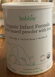 Bobbie's organic infant formula, an alternative to breast milk or cow's milk during the first year.